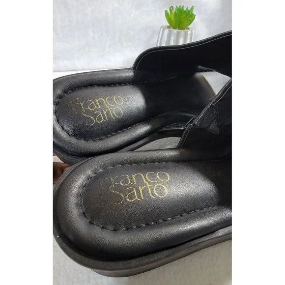 Franco Sarto Womens Black Cessa Wedge Sandals Slide Leather Upper Size 9.5M - Picture 8 of 10